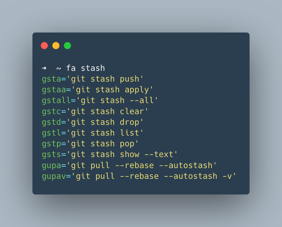 An example: searching for all aliases about stash