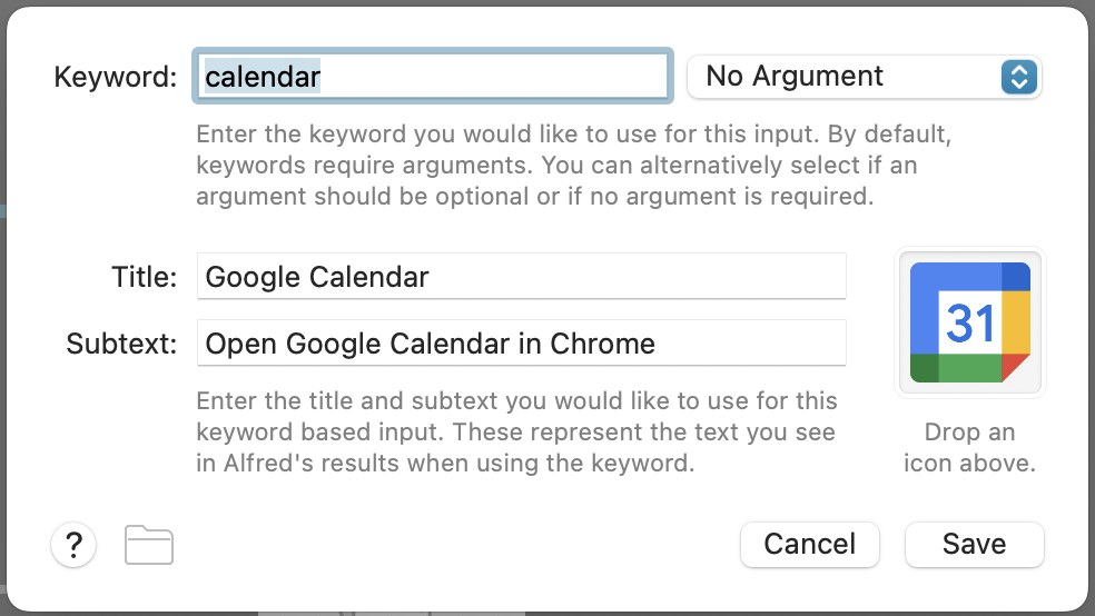 Alfred Keyword window
