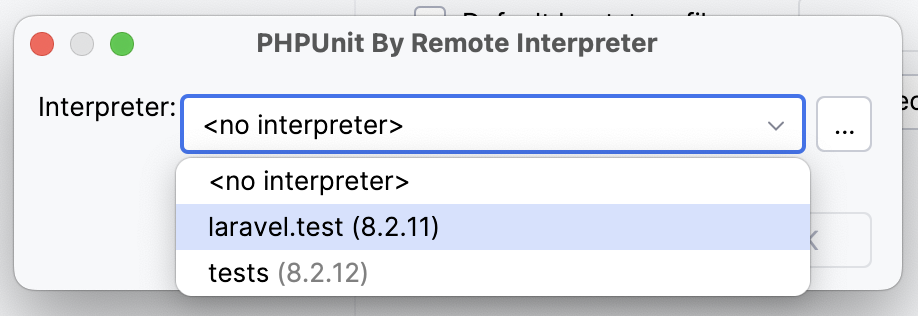 Interpreter selection window