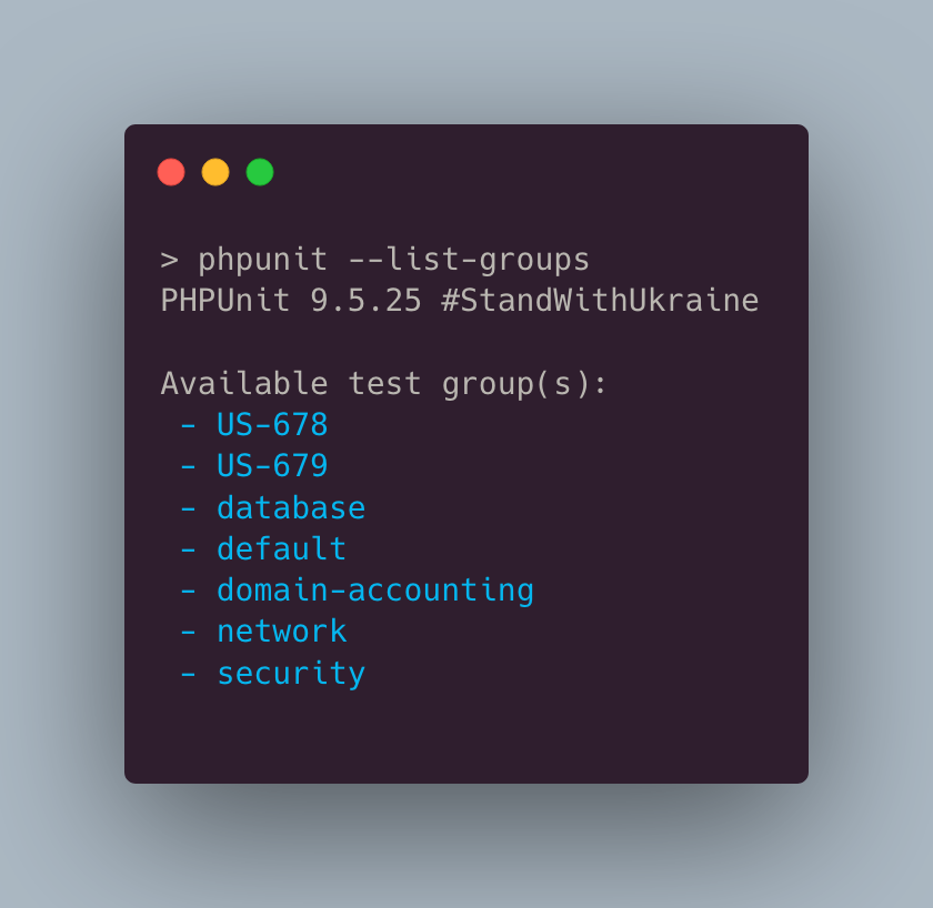 List tags with phpunit --list-groups